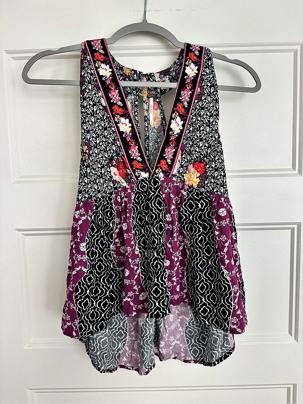 Free People Movement Tunic Floral Tank Black & Purple XS